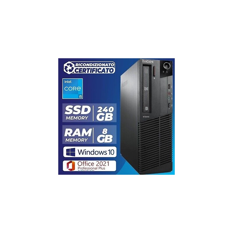 PC Computer Desktop Ricondizionato Lenovo i5 Windows 10 Ram 8GB SSD 240GB Office