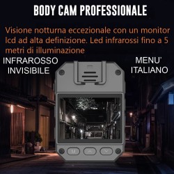 Bodycam telecamera spia infrarossi 4K visione notturna microcamera mini micro MENU' ITALIANO - INFRAROSSI INVISIBILI- 8 ORE- 4K