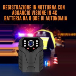 Bodycam telecamera spia infrarossi 4K visione notturna microcamera mini micro MENU' ITALIANO - INFRAROSSI INVISIBILI- 8 ORE- 4K