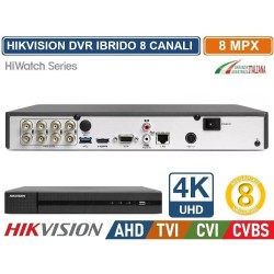 KIT VIDEOSORVEGLIANZA 8 TELECAMERE HIKVISION DVR 8 CANALI 8 MPX 4K HD 2TB