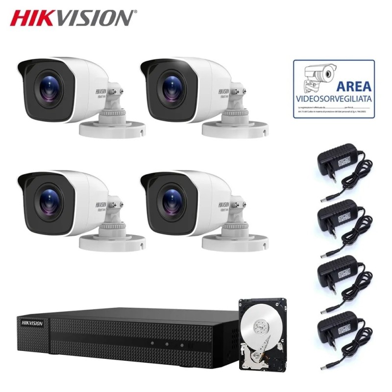 KIT 4 TELECAMERE VIDEOSORVEGLIANZA HIKVISION DVR 8 CANALI 2 MPX 1TB HDD