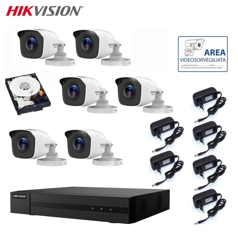 KIT VIDEOSORVEGLIANZA HIKVISION DVR 8 CANALI 6 TELECAMERE 2 MPX HD 1 TB