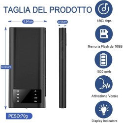 Micro registratore spia audio power bank attivazione vocale 120 ore 16gb