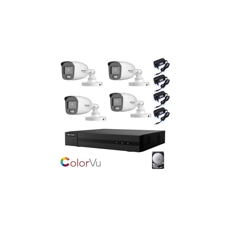 KIT TELECAMERE VISIONE NOTTURNA COLORI 2 MPX 4 AHD 500 GB HIKVISION